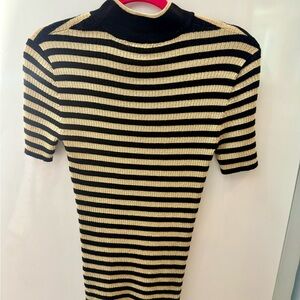 Tahari Black and Gold Striped Top